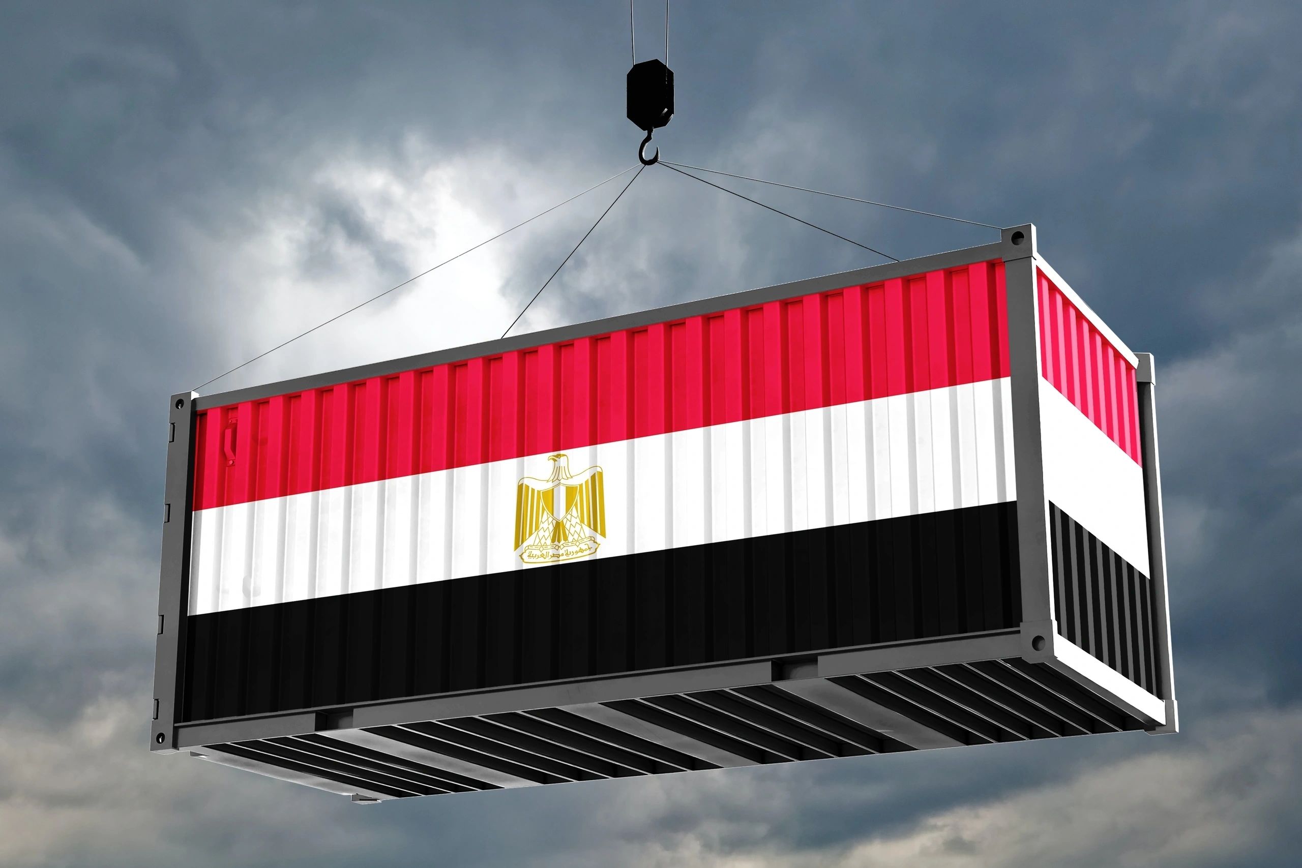 Schiffscontainer mit ägyptischer Flagge